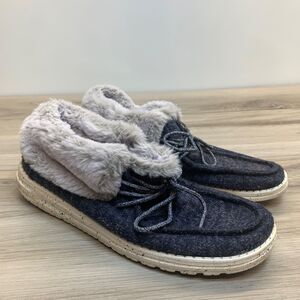 Hey Dude Britt Fur Lined Shoes Booties Navy Blue Womens Size 10 Comfort Shoes